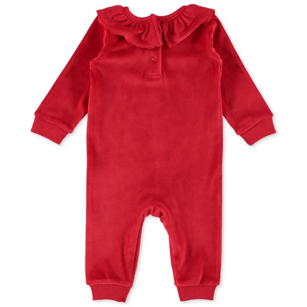 Chickpea Baby Girls Fair Isle-Print‎ Ruffled Fleece Coverall - Red - Size 3-6 M